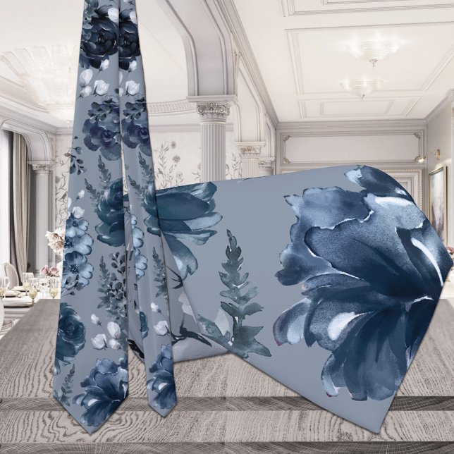 Corbata Navy Blue Garden Florals Dusty Blue Boda (Subido por el creador)