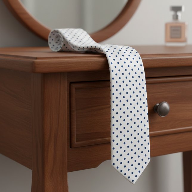 Corbata Navy Blue Mini Polka Dot Pattern on White  (Subido por el creador)