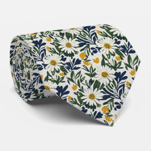 Corbata Navy Daisy y Floral Mostaza