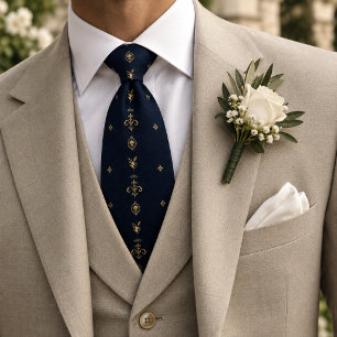 Corbata Navy Gold Motivo Fleur de Lis Marítimo
