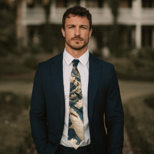 Corbata Navy Ola Dorada de Tiburón Blanco Grande