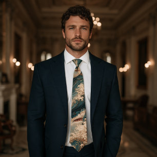 Corbata Navy Ola Dorada de Tiburón Blanco Grande