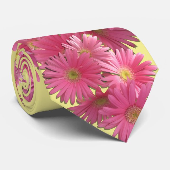 Corbata Necktie - Dark Pink Gerbera Daisies (Enrollado)