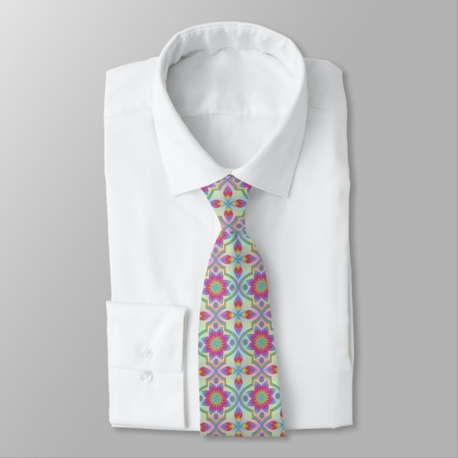 Corbata Necktie de patrón geométrico arcoiris (Atado)