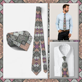 Corbata NECKTIE - Diseño de Mandala gris-marrón-blanco