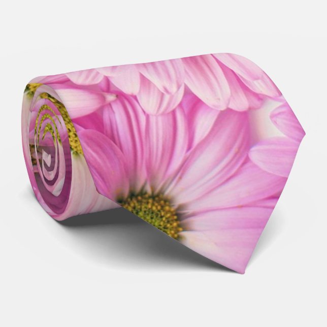 Corbata Necktie - Gerbera rosa Daisies (Enrollado)