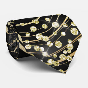 Corbata Necktie Purpurina de mármol negro y oro