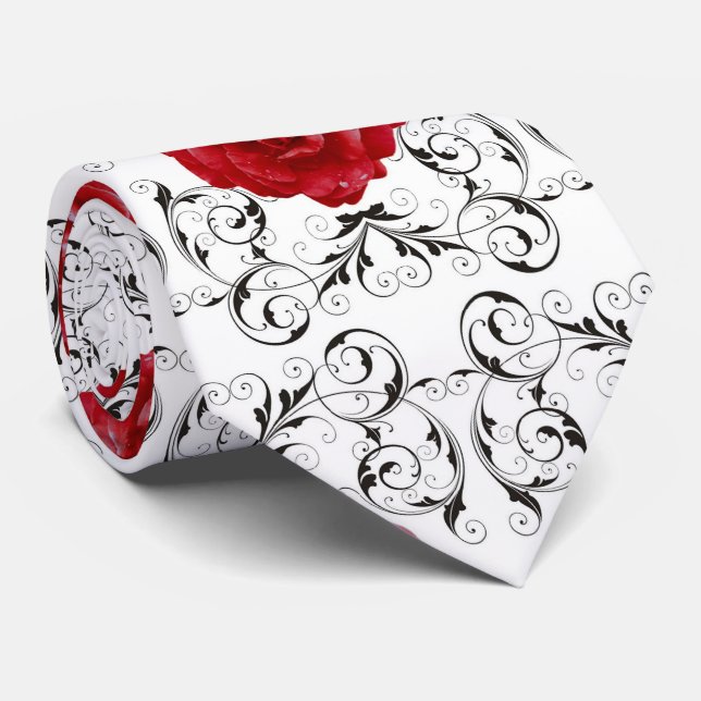 Corbata Necktie - Roses rojos Black Scrowork (Enrollado)