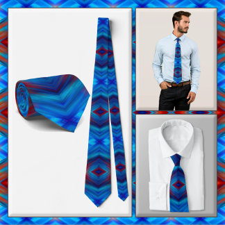 Corbata NECKTIE - Tonos azules con rojo - Diseño Mandala