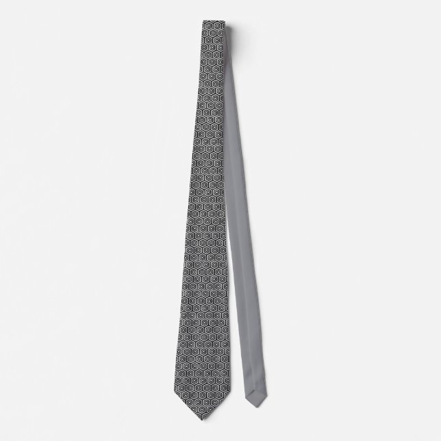 Corbata Negra Blanca Hexágono Patrón Geométrico (Anverso)