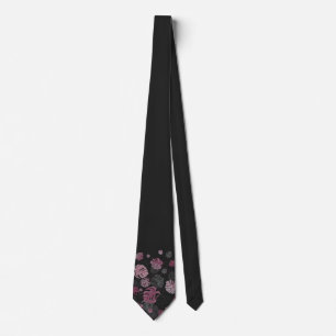 Corbata negra con estampado de hoja de Monstera tr