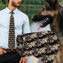 Corbata negra con estampado de perro pastor alemán