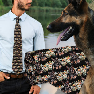 Corbata negra con estampado de perro pastor alemán