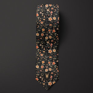 Corbata negra con flores de melocotón