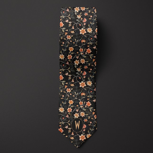 Corbata negra con flores de melocotón (Subido por el creador)