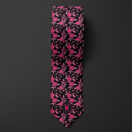 Corbata negra con flores rosadas