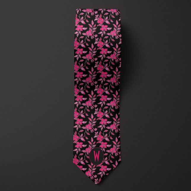 Corbata negra con flores rosadas (Subido por el creador)