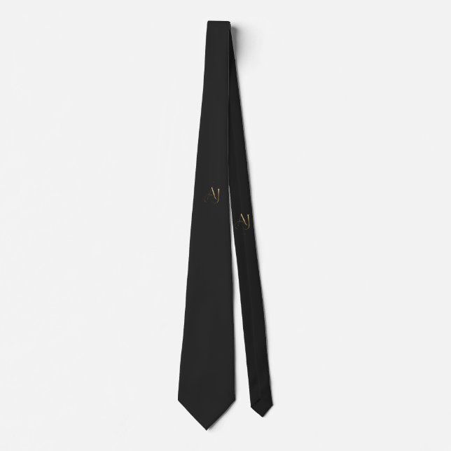 Corbata negra con letras doradas AJ (Anverso)