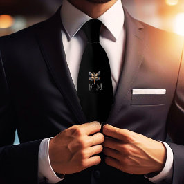 Corbata Negra con Monograma Elegante de Libélula