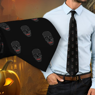 Corbata negra con patrón de calaveras sonrientes d