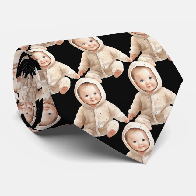Corbata Negra con Recorte de Foto de tu Bebé Perso (Enrollado)
