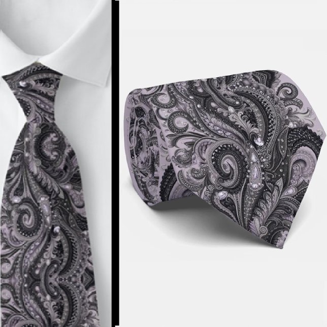 Corbata negra de lujo de lavanda con estampado pai (Subido por el creador)
