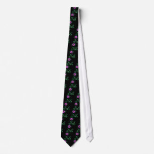 corbata negra en el patrón de flor morada giratori