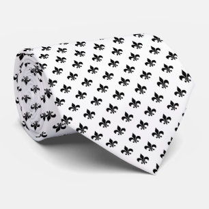 Corbata negra moderna Fleur-de-lis sobre blanco