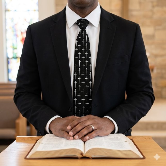 Corbata Negra Moderna Pastor Cruz de Tres Clavos (Subido por el creador)