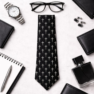 Corbata Negra Moderna Pastor Cruz de Tres Clavos