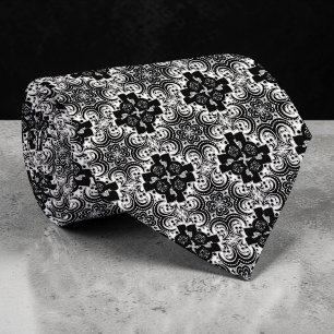 Corbata Negra y Blanca Abstracta Personalizada