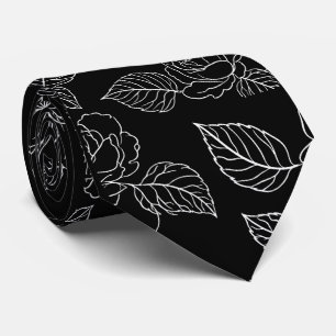 Corbata Negra y Blanca con Motivo de Hoja