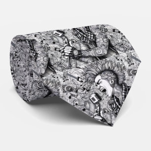 Corbata negra y blanca de rock punk