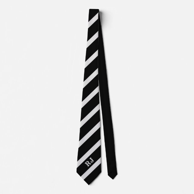 Corbata negra y gris con monograma (Anverso)