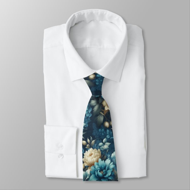 Corbata Negrita en azul y deluxe crema florals (Atado)