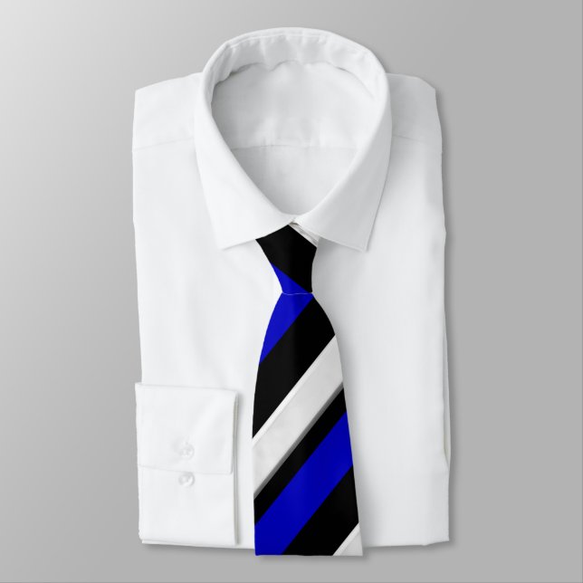 Corbata Negro azul real y raya regimental de plata (Atado)
