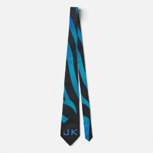 Corbata Negro cebra y azul con monograma
