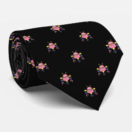 Corbata Negro con estampado de robots rosas