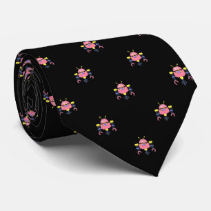 Corbata Negro con estampado de robots rosas
