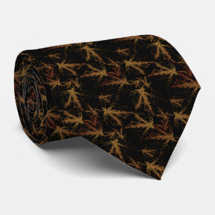 Corbata negro con hojas naranja apagado
