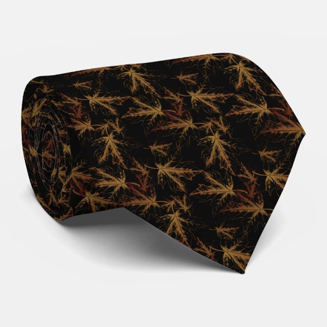 Corbata negro con hojas naranja apagado  (Enrollado)
