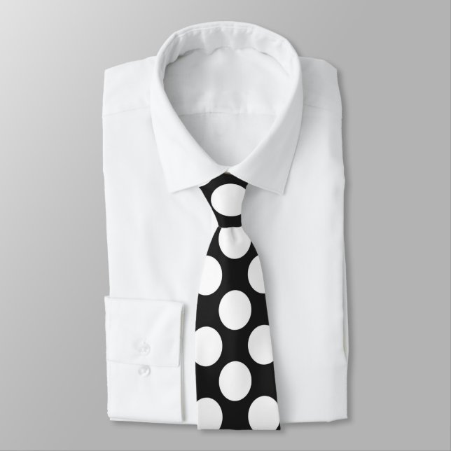 Corbata Negro con puntos de polka blancos retro (Atado)