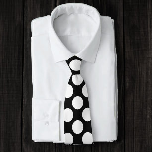 Corbata Negro con puntos de polka blancos retro