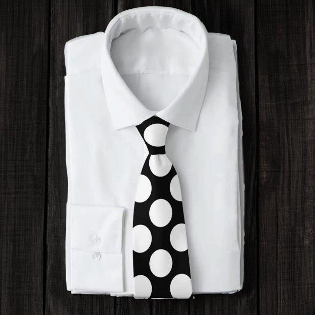Corbata Negro con puntos de polka blancos retro (Subido por el creador)