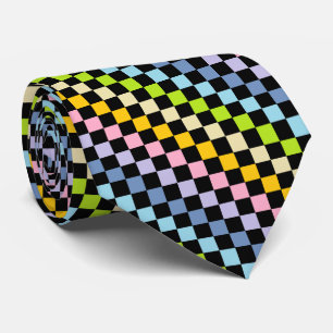 Corbata Negro en colores pastel a cuadros del arco iris