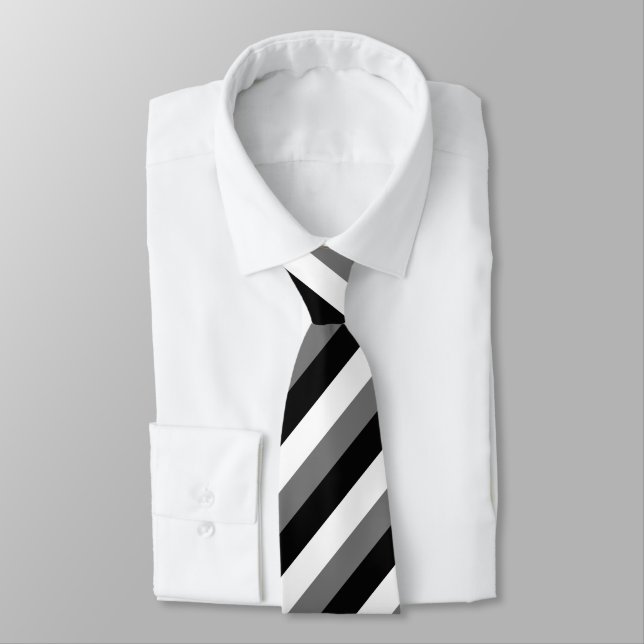 Corbata Negro Gris Rayado Blanco (Atado)