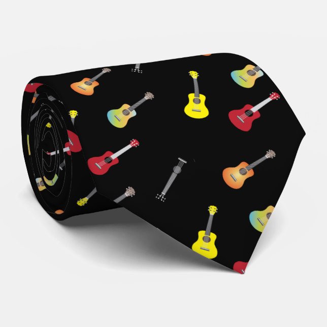 Corbata Negro musical del modelo del Ukulele (Enrollado)