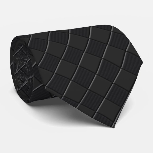 Corbata Negro sobre el estilo de piel de cuero de cuadros  (Enrollado)