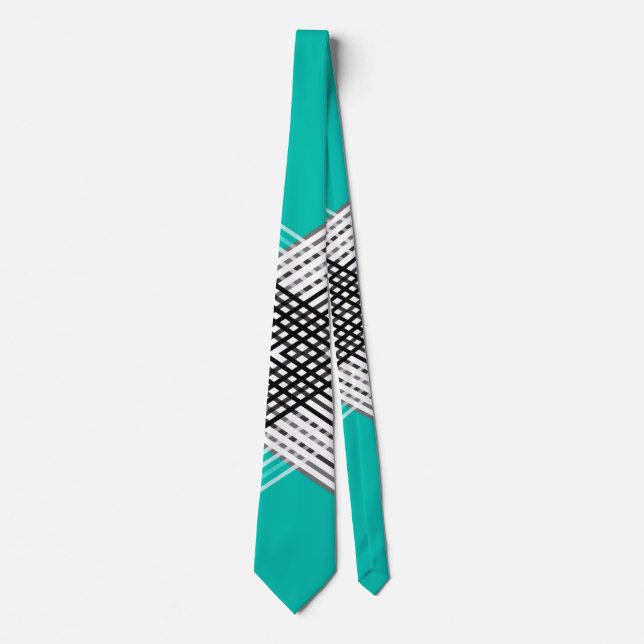 Corbata Negro y blanco , patrón geométrico gris, menta (Anverso)