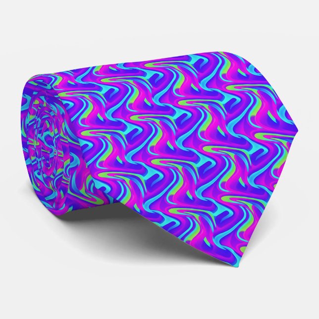 Corbata Neon Gradient Wave Pattern (Enrollado)